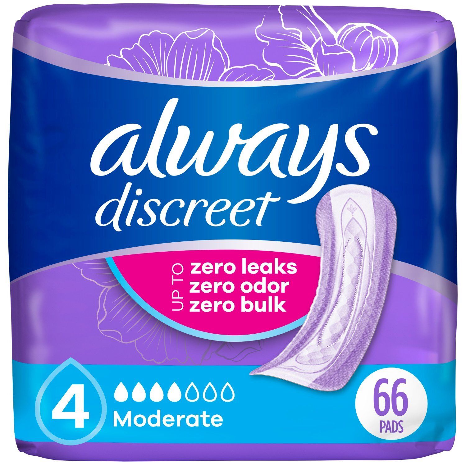 Always Discreet Moderate Pads, 66 count