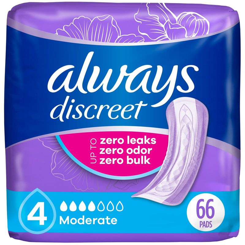 Always Discreet Moderate Pads, 66 count