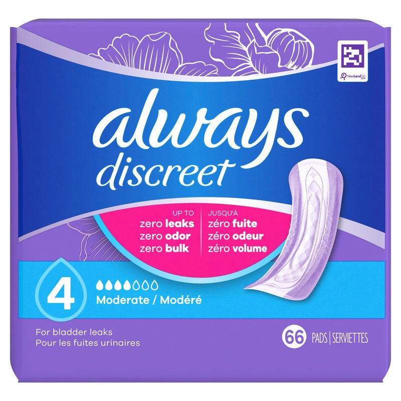 Always Discreet Moderate Pads, 66 count