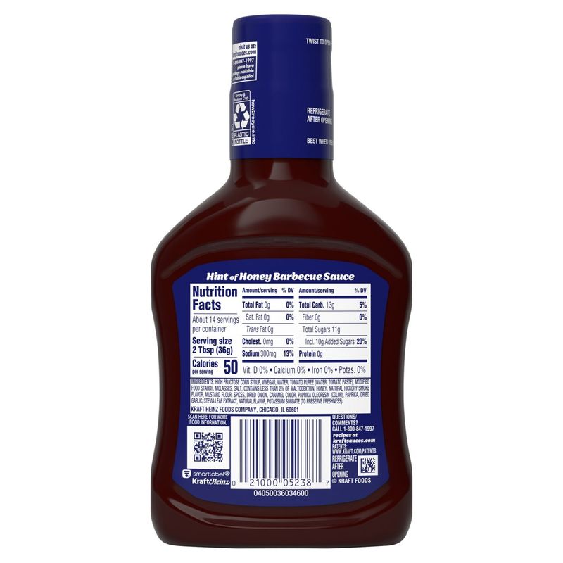 Kraft Slow-Simmered Hint of Honey Barbecue Sauce, 18 oz