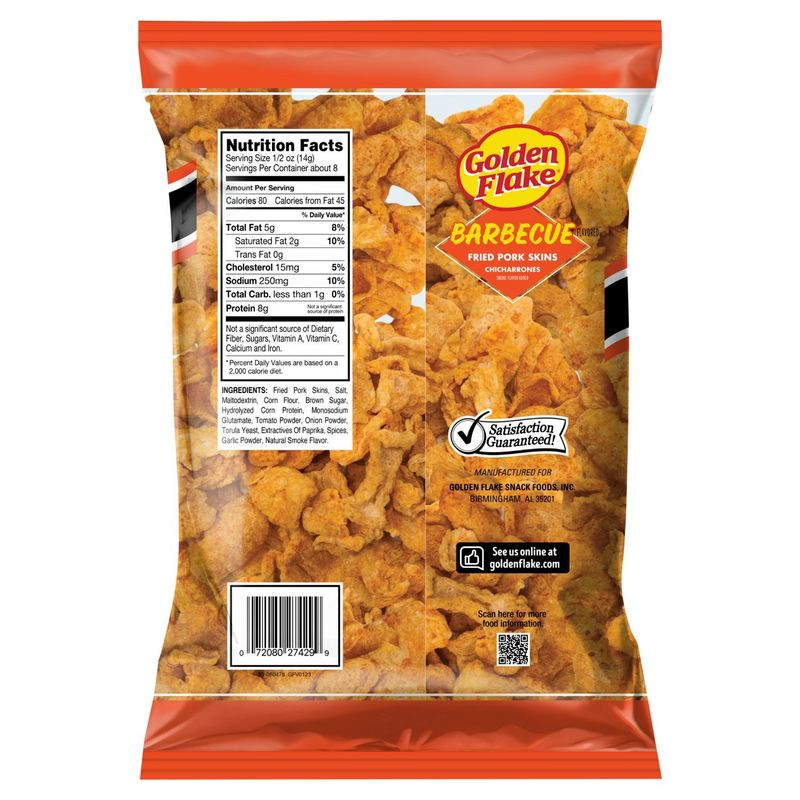 Golden Flake Barbecue Flavored Chicharrones Fried Pork Skins, 4 oz