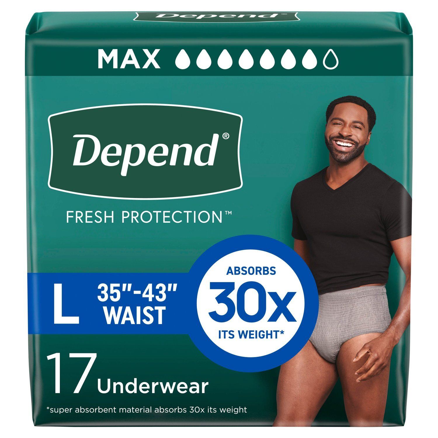 Depend Fresh Protection Maximum Underwear, Size L, 17 count