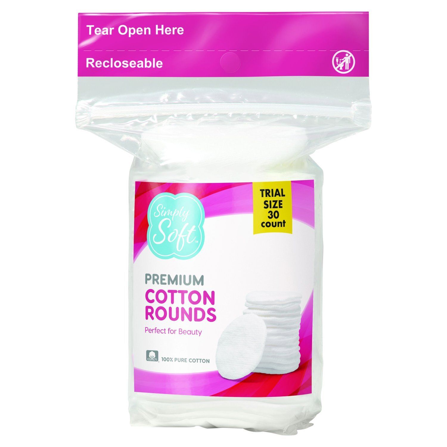 Simply Soft Premium Cotton Rounds Trial Size, 30 count