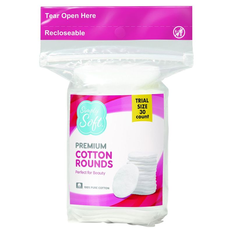 Simply Soft Premium Cotton Rounds Trial Size, 30 count
