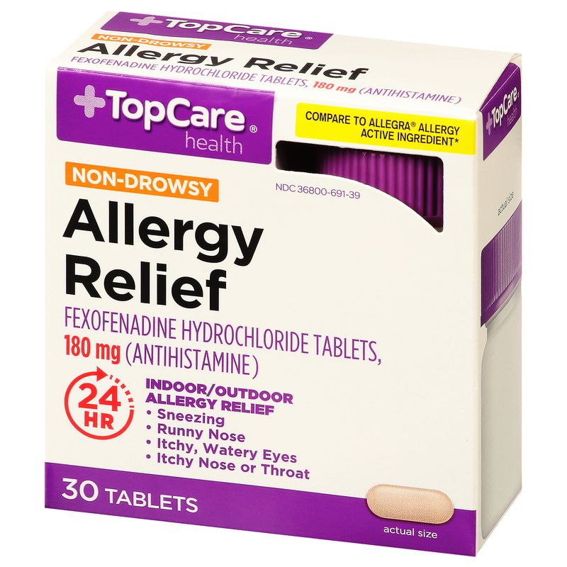 Top Care Allergy Relief Fexofenadine Hydrochloride 180mg Tablets, 30 count