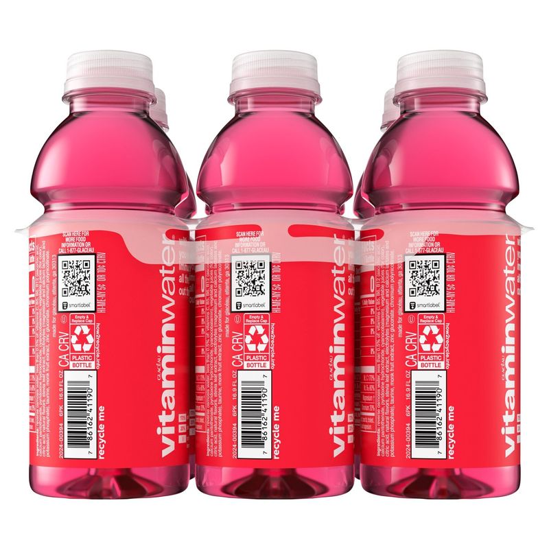 Glacéau Vitaminwater Zero Sugar Dragonfruit Power-C Water Beverage, 16.9 fl oz, 6 count