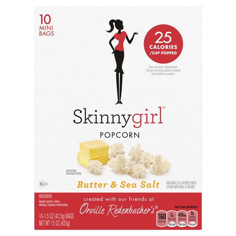 Skinnygirl Butter &amp; Sea Salt Popcorn, 1.5 oz, 10 count