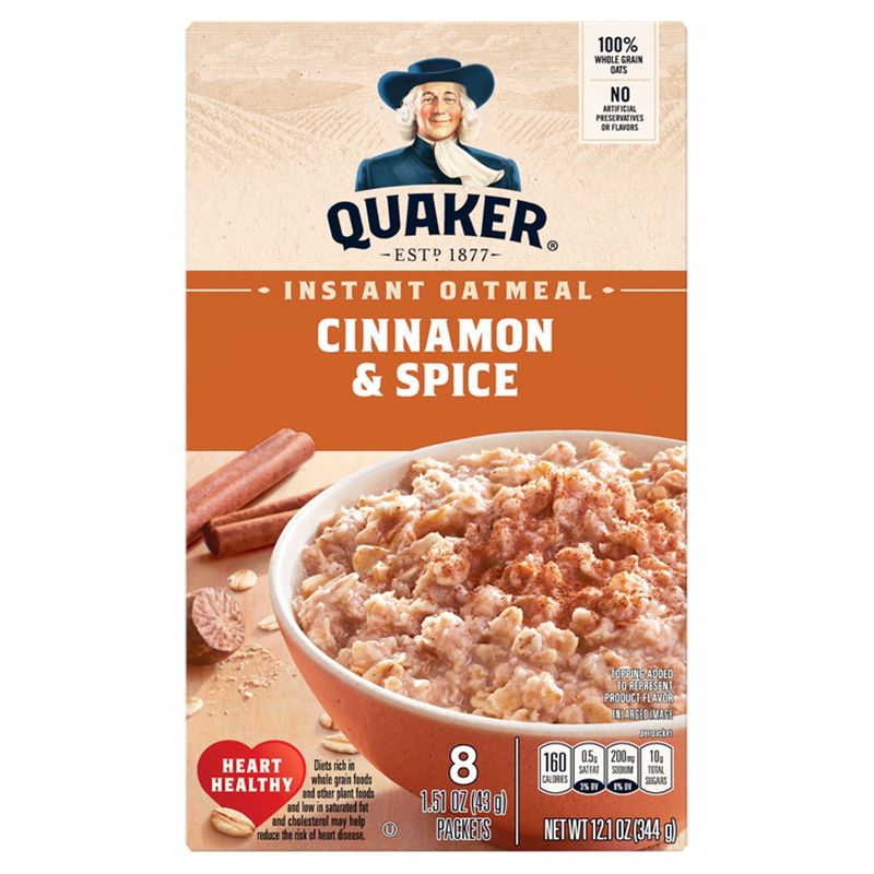 Quaker Cinnamon &amp; Spice Instant Oatmeal, 1.51 oz, 8 count