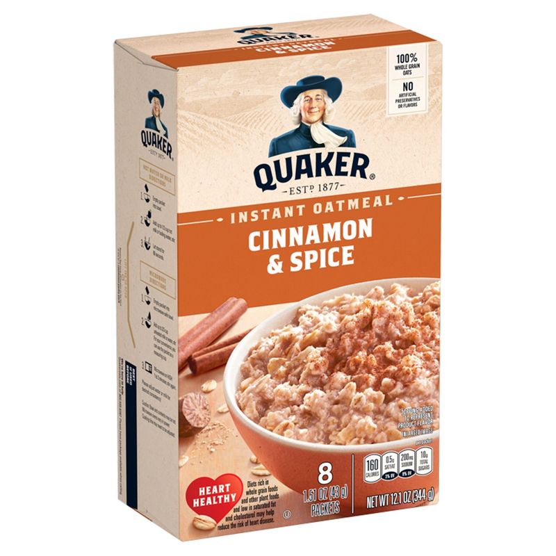 Quaker Cinnamon &amp; Spice Instant Oatmeal, 1.51 oz, 8 count