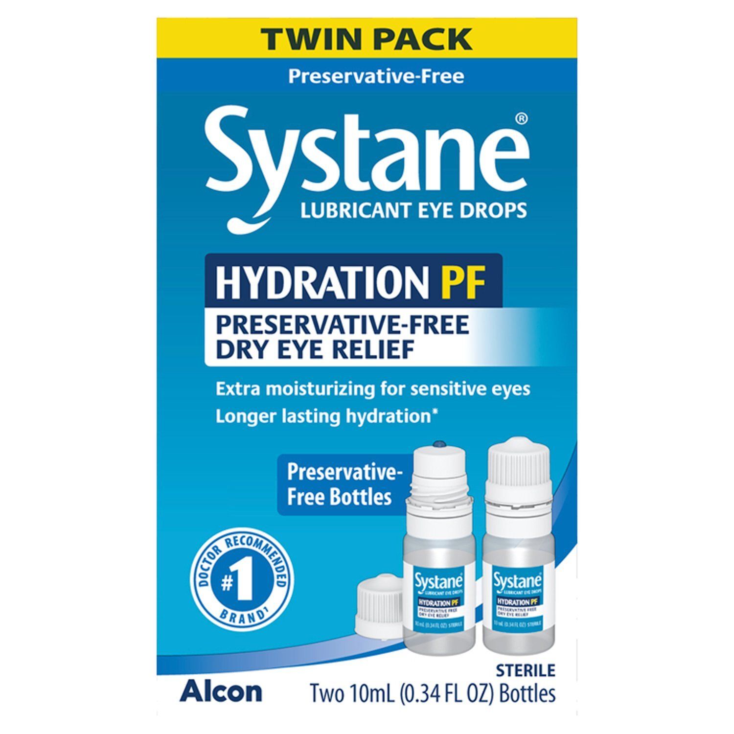 Alcon Systane Hydration PF Preservative-Free Lubricant Eye Drops Twin Pack, 0.34 fl oz, 2 count