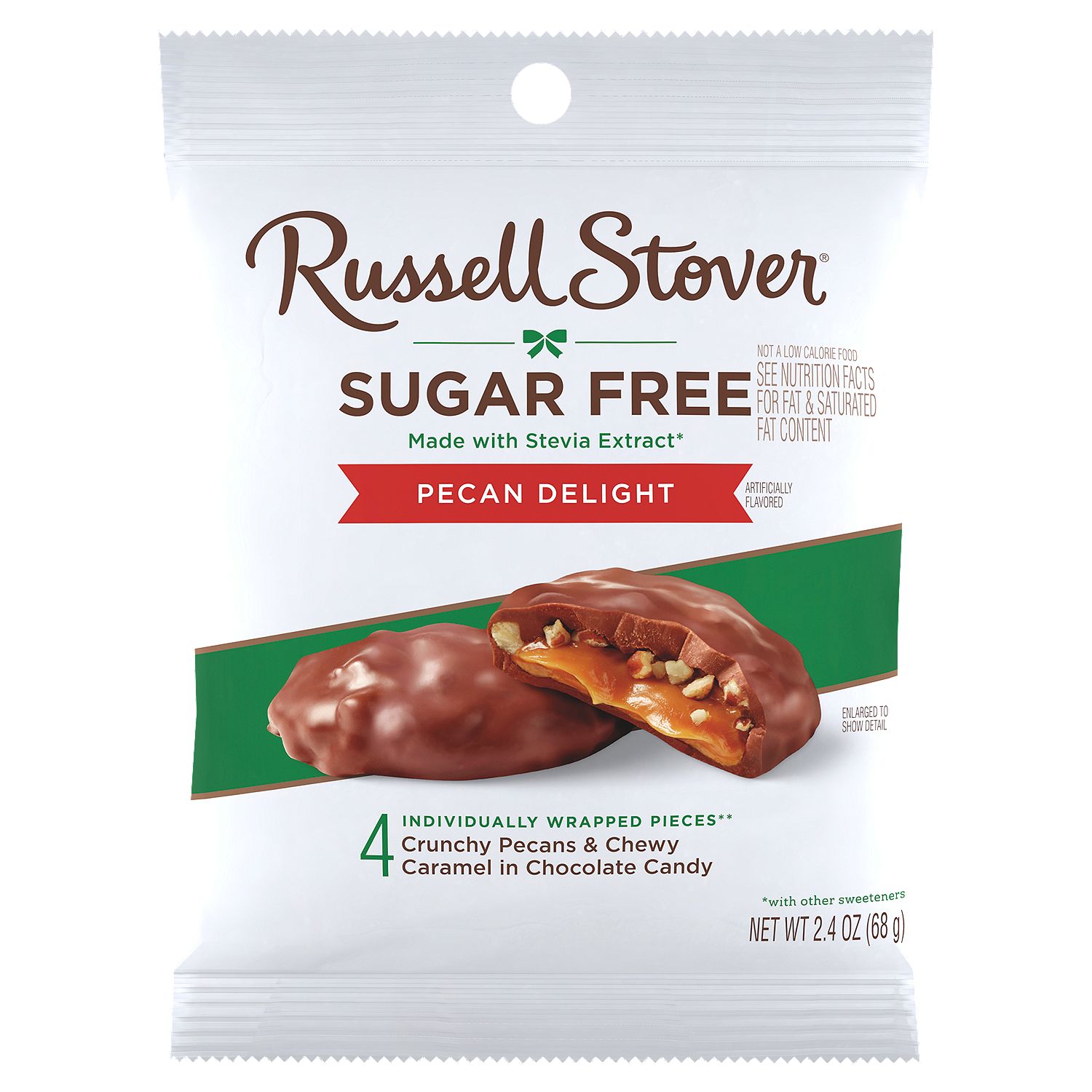 Russell Stover Sugar Free Crunchy Pecans &amp; Chewy Caramel in Chocolate Candy, 4 count, 2.4 oz