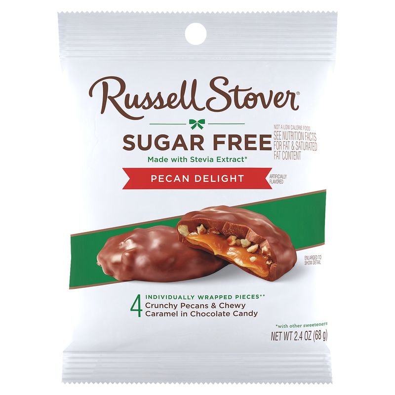 Russell Stover Sugar Free Crunchy Pecans &amp; Chewy Caramel in Chocolate Candy, 4 count, 2.4 oz