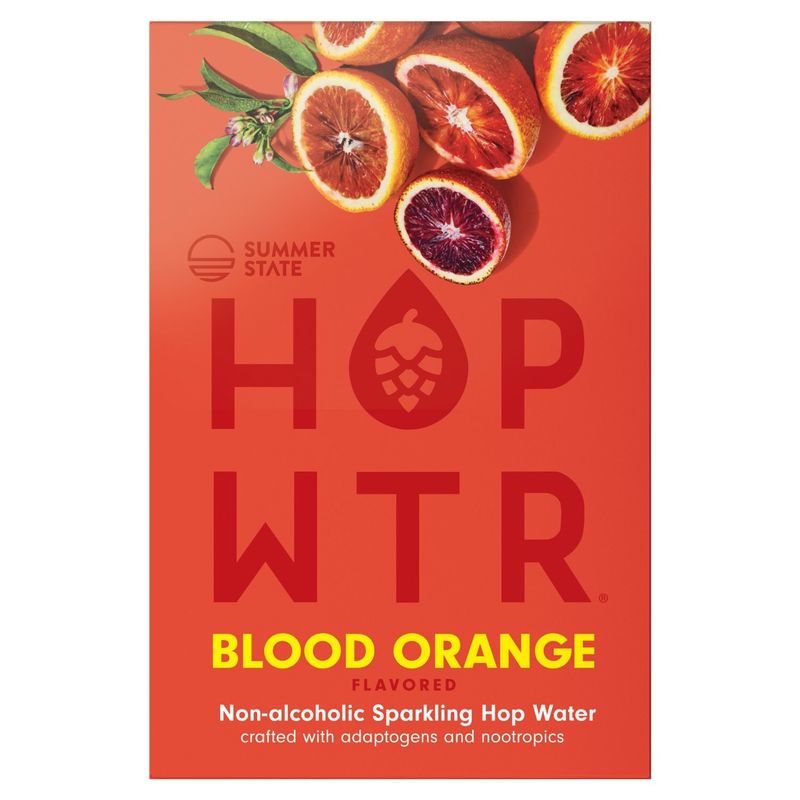 Hop Wtr Blood Orange Flavored Non-Alcoholic Sparkling Hop Water, 12 fl oz, 6 count