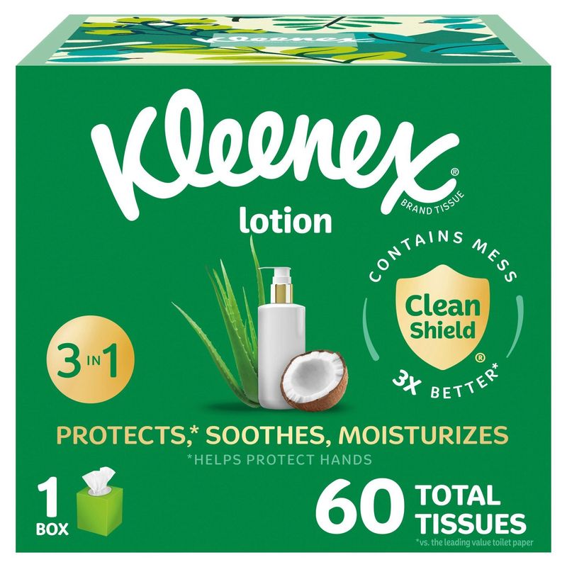Kleenex Lotion 3 in 1 Coconut Oil + Aloe Tissues, 3-ply, 60 count