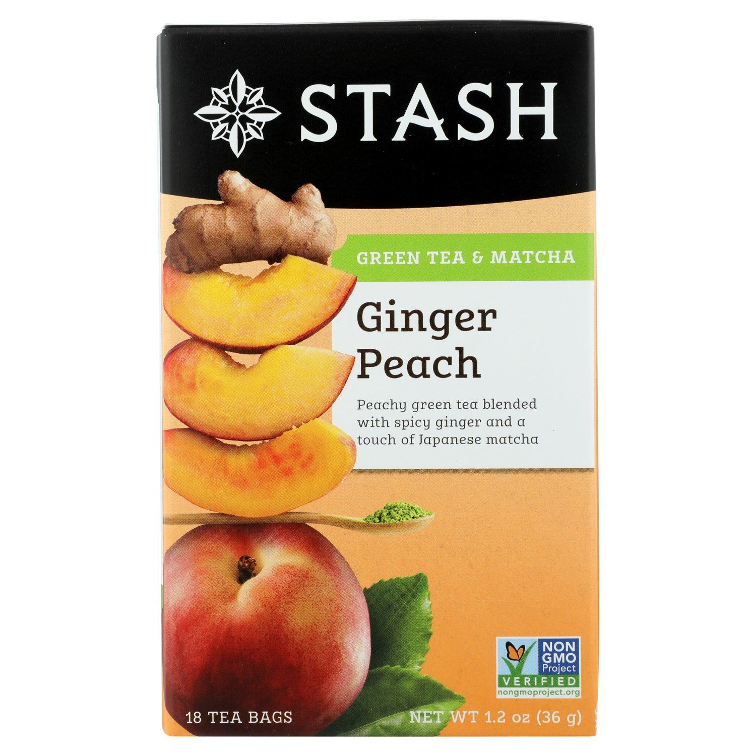 STASH Green Tea &amp; Matcha Ginger Peach Tea Bags, 18 count, 1.2 oz