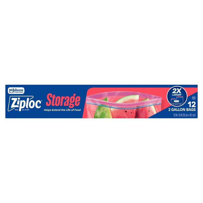Ziploc Storage 2 Gallon Seal Top Bags, 12 count
