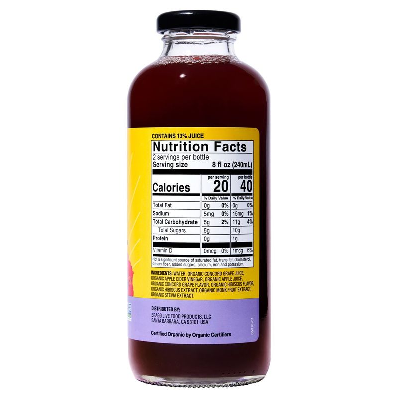 Bragg Organic Concord Grape &amp; Hibiscus Prebiotic Apple Cider Vinegar, 16 fl oz