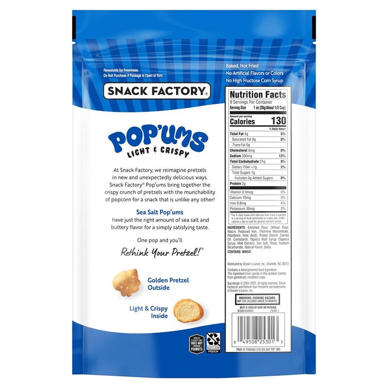 Snack Factory Pop'ums Sea Salt Baked Pretzel Snacks, 9 oz