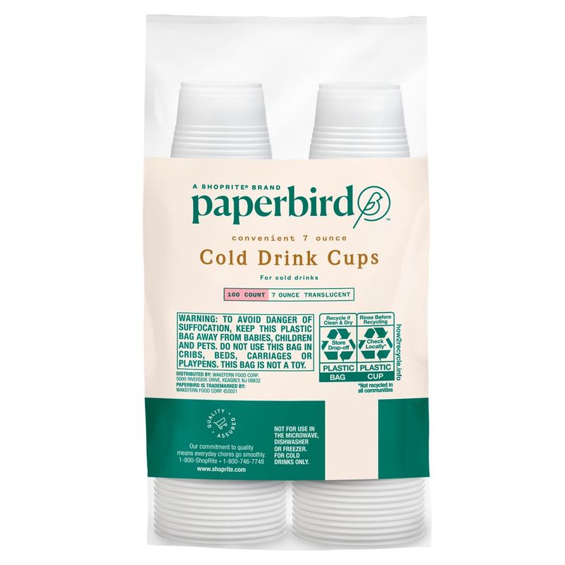 Paperbird Convenient 7 Ounce Translucent Cold Drink Cups, 100 count