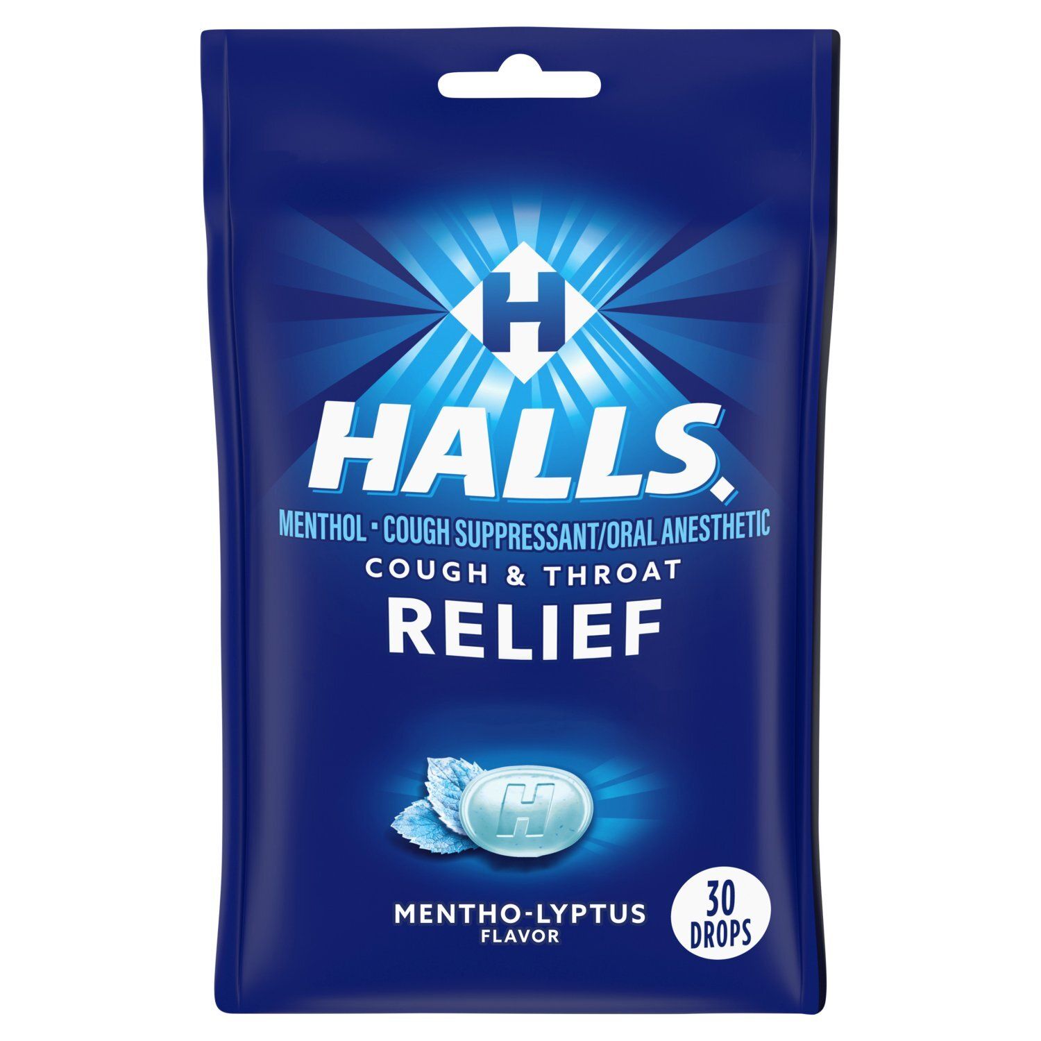 Halls Cough &amp; Throat Relief Mentho-Lyptus Flavor Menthol Drops, 30 count