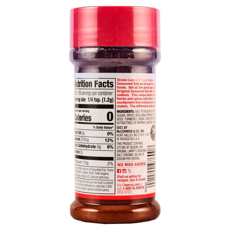Lawry's 25% Less Sodium Seasoned Salt, 8 oz