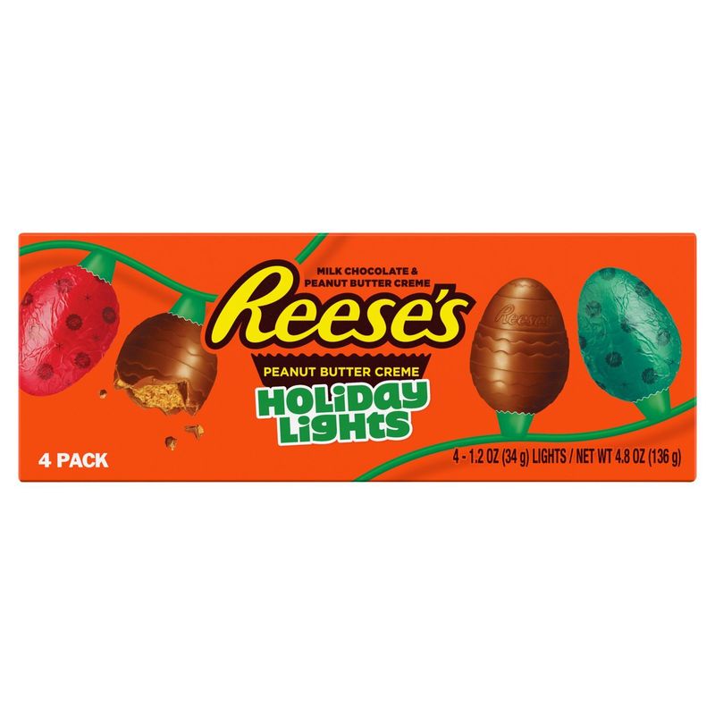 Reese's Milk Chocolate &amp; Peanut Butter Creme Holiday Lights Candy, 1.2 oz, 4 count