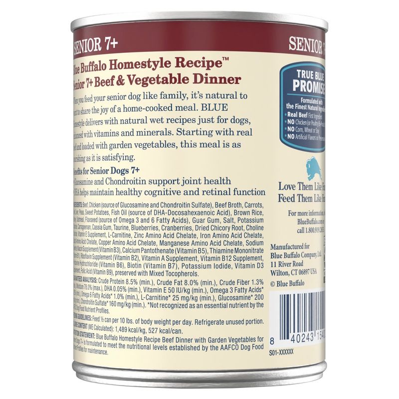 Blue Buffalo Homestyle Recipe Senior 7+ Beef &amp; Vegetable Dinner Natural Food for Dogs, 12.5 oz