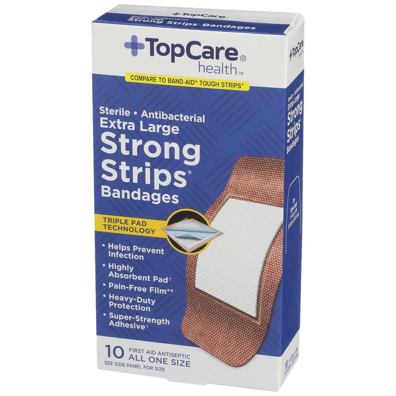 TopCare Antibacterial Strong Strips Bandages, 10 each