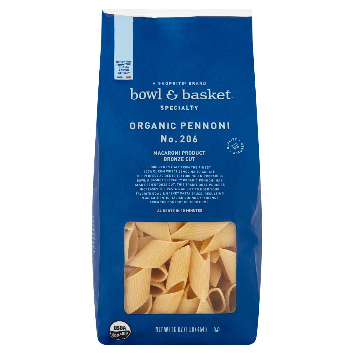Bowl &amp; Basket Specialty Bronze Cut Organic Pennoni No. 206 Pasta, 16 oz