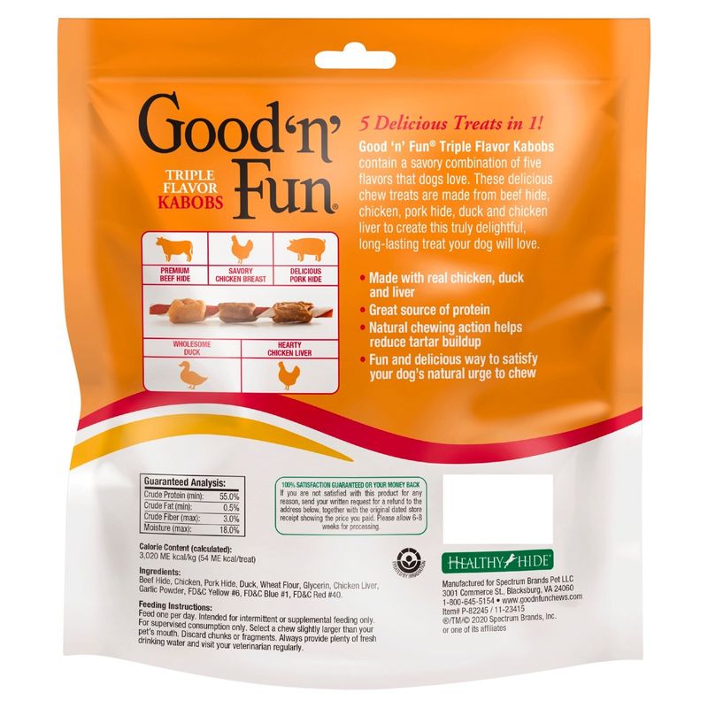 Good 'n' Fun Triple Flavor Kabobs Snack for All Dogs, 18 count, 12.0 oz