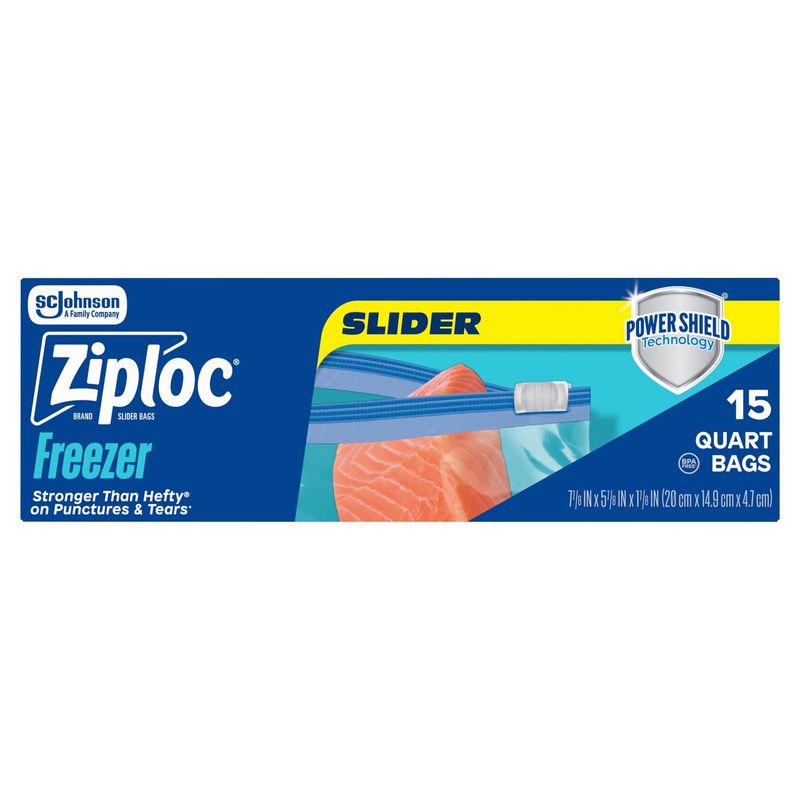 Ziploc Brand Freezer Quart Slider Bags, 15 count