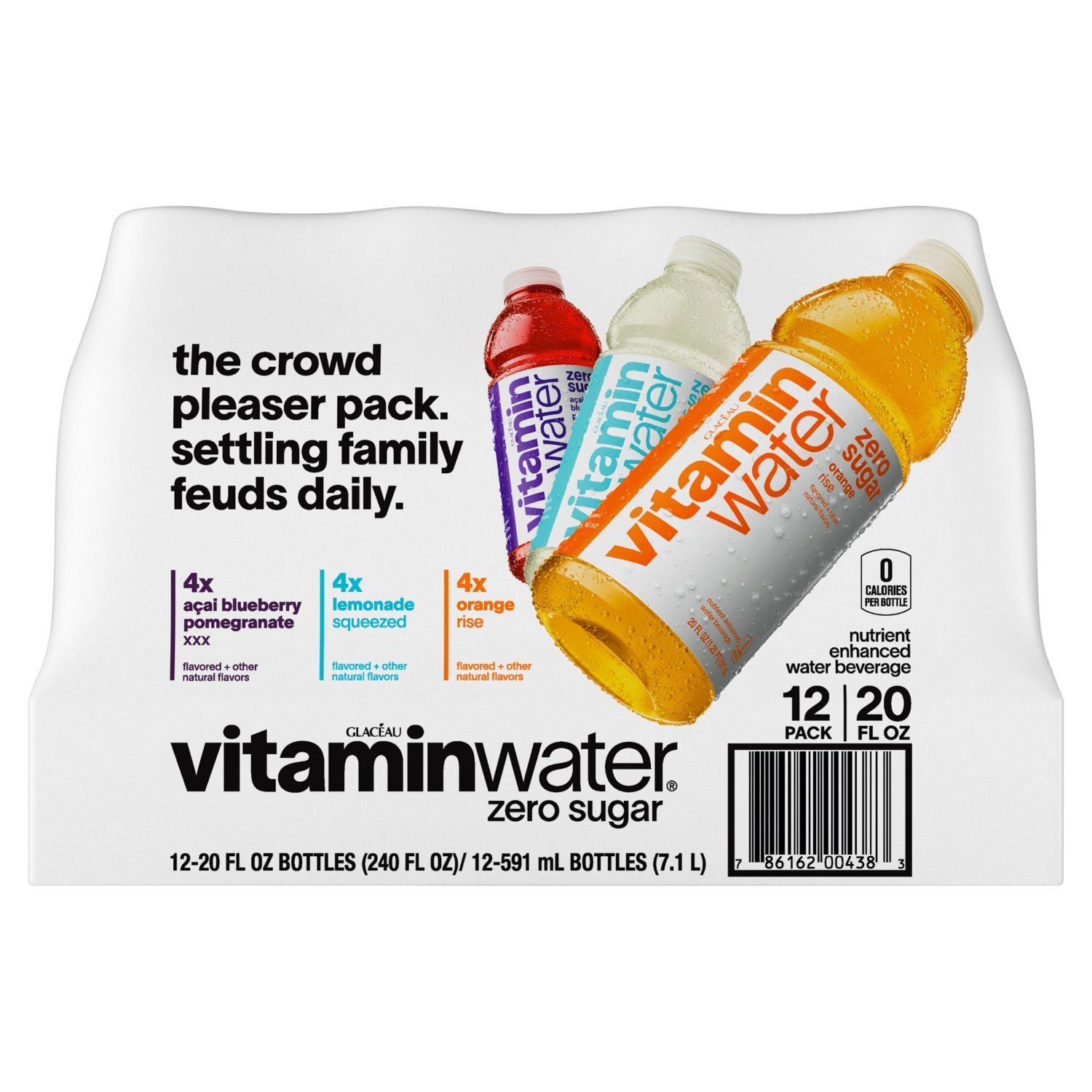 Glacéau Vitaminwater Zero Sugar Nutrient Enhanced Water Beverage, 20 fl oz, 12 count