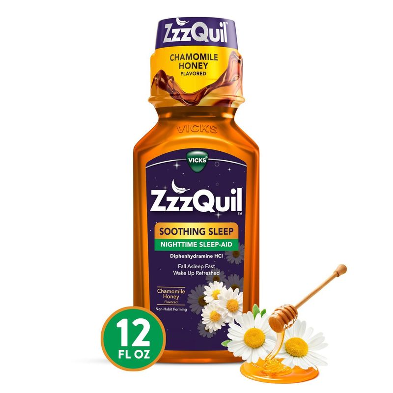 ZzzQuil Liquid Sleep Aid, Soothing Sleep, Diphenhydramine 50mg HCl, Chamomile Honey Flavored, Night
