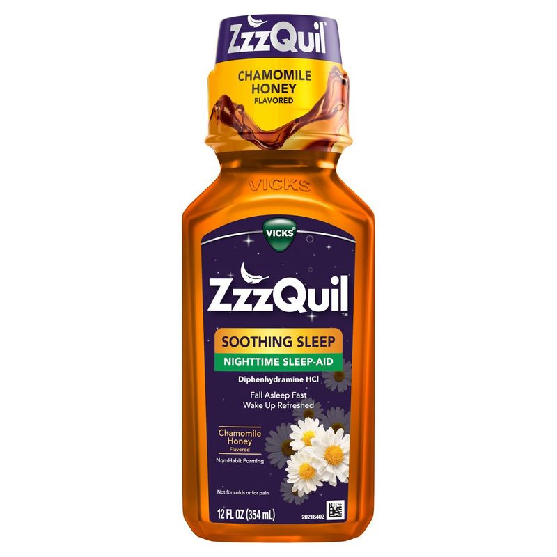 ZzzQuil Liquid Sleep Aid, Soothing Sleep, Diphenhydramine 50mg HCl, Chamomile Honey Flavored, Night