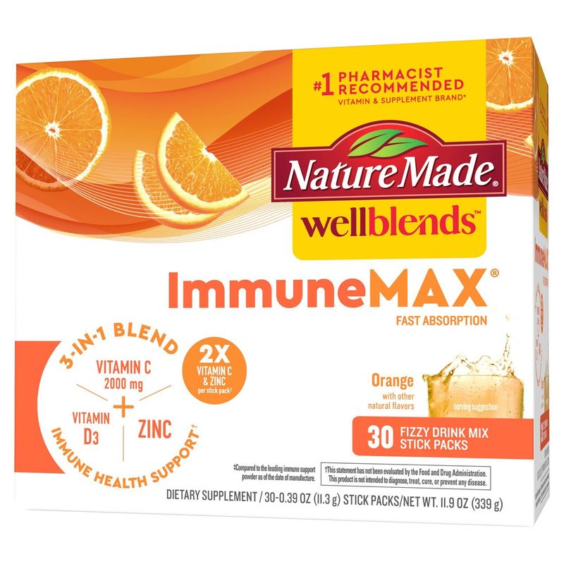 Nature Made Wellblends ImmuneMax Orange Fizzy Drink Mix Dietary Supplement, 0.39 oz, 30 count