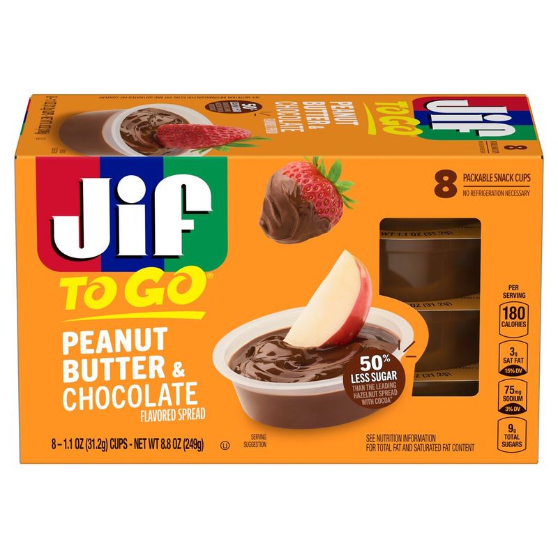 Jif To Go Peanut Butter &amp; Chocolate Flavored Spread, 1.1 oz, 8 count