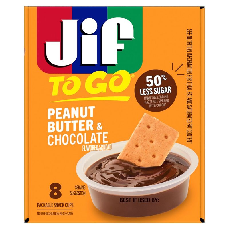 Jif To Go Peanut Butter &amp; Chocolate Flavored Spread, 1.1 oz, 8 count