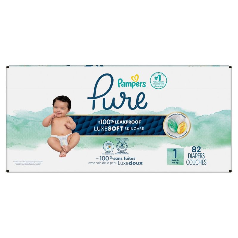 Pampers Pure Luxesoft Skincare Diapers, Size 1, 8-14 lb, 82 count