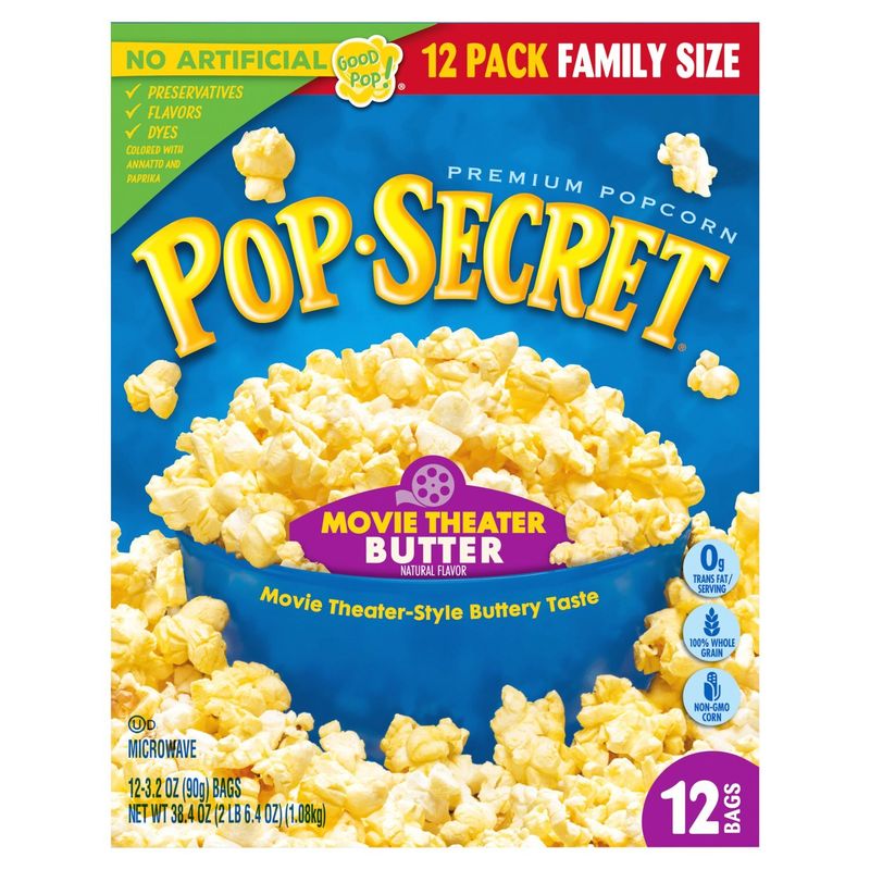 Pop Secret Movie Theater Butter Microwave Premium Popcorn Family Size, 3.2 oz, 12 count