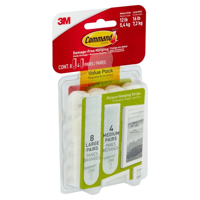 Command™ Medium and Large Picture Hanging Strips, 4 Sets of Medium, 8 Sets of Large/Pack
