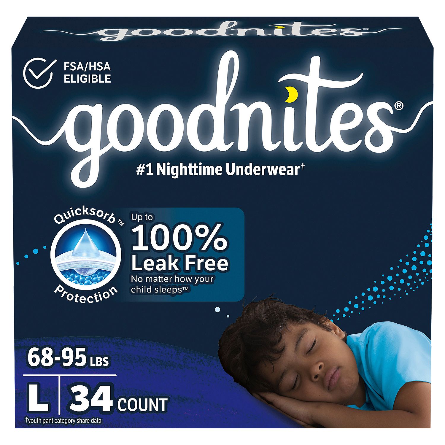 Goodnites Boys Nighttime Underwear, Sizes 10-12, L, 68-95 lbs, 34 count