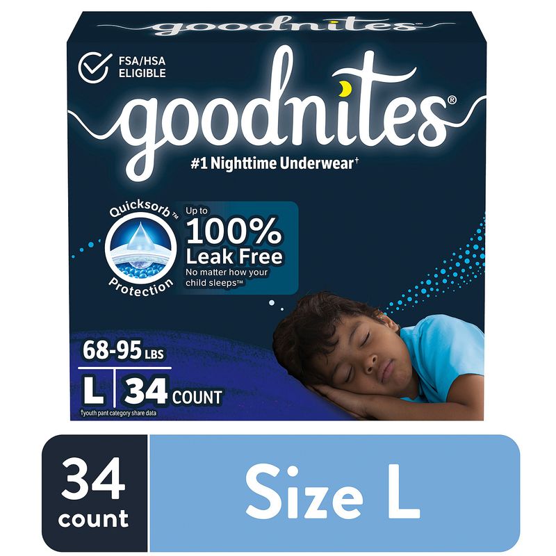 Goodnites Boys Nighttime Underwear, Sizes 10-12, L, 68-95 lbs, 34 count