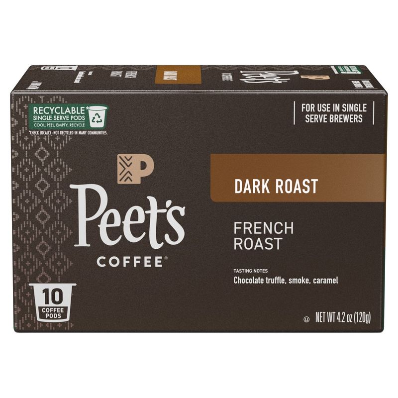 Peet's Coffee French Dark Roast Coffee Pods, 10 count, 4.2 oz
