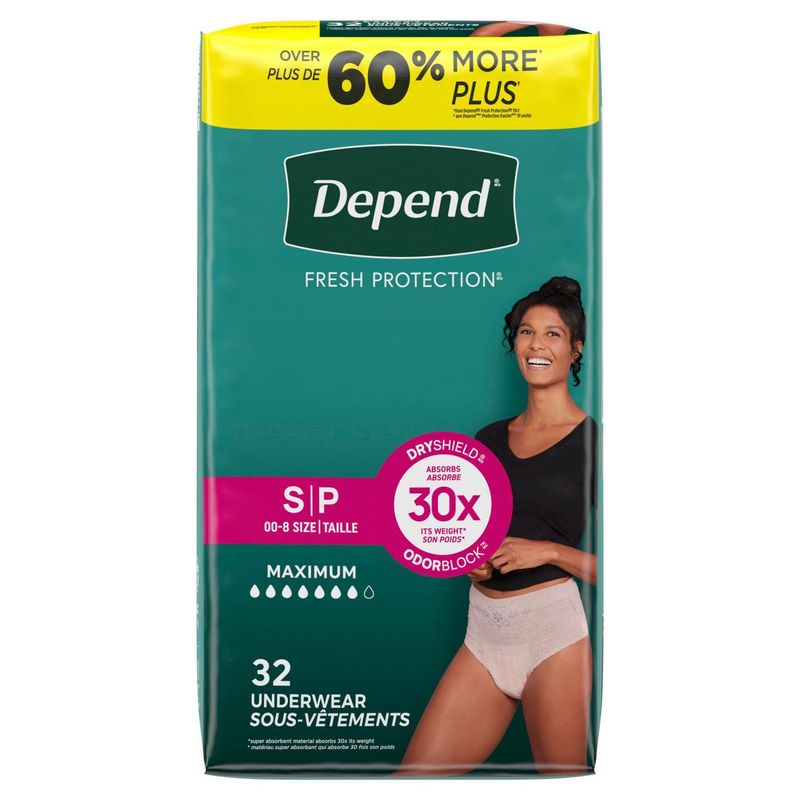 Depend Fresh Protection Maximum Underwear, Size S, 32 count