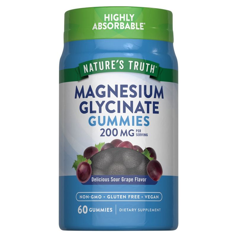 Nature's Truth Delicious Sour Grape Flavor Magnesium Glycinate Dietary Supplement, 200 mg, 60 count