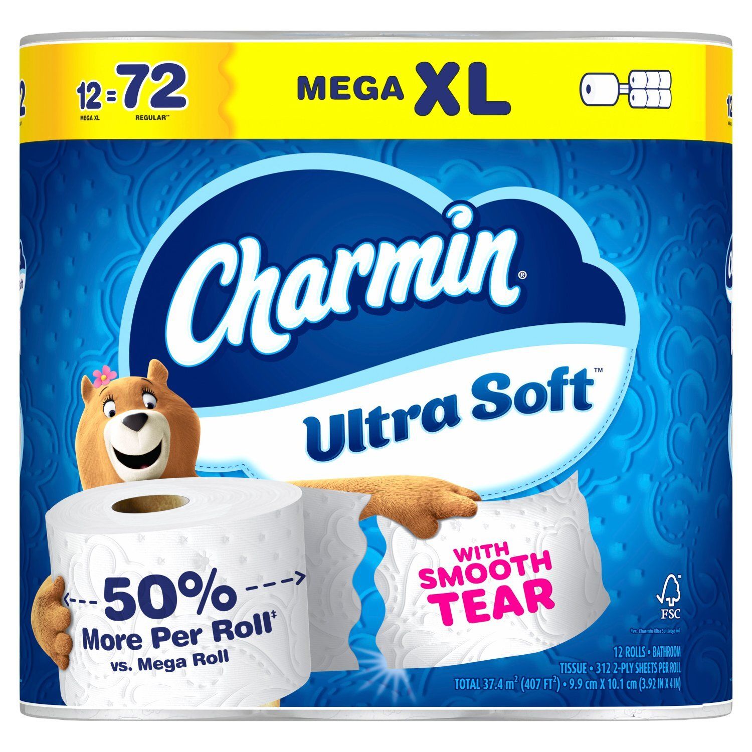 Charmin Ultra Soft Mega XL Toilet Paper, 312 2-ply sheets per roll, 12 count