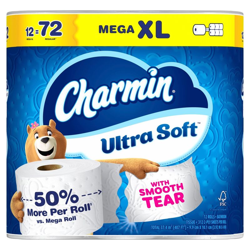 Charmin Ultra Soft Mega XL Toilet Paper, 312 2-ply sheets per roll, 12 count