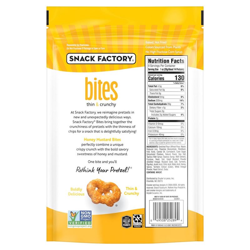 Snack Factory Bites Honey Mustard Baked Pretzel Snacks, 9 oz
