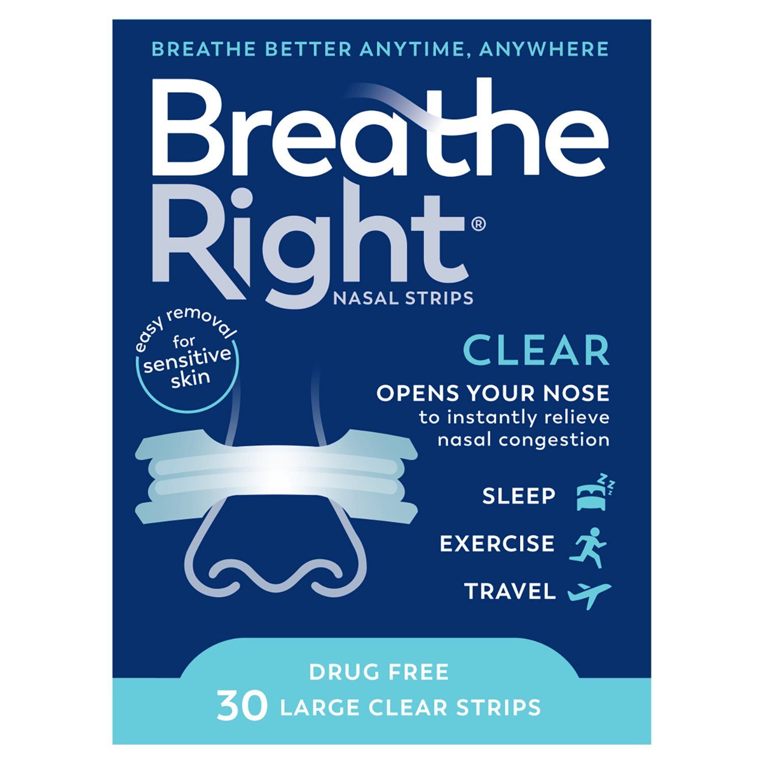 Breathe Right Clear Nasal Strips, Large, 30 count