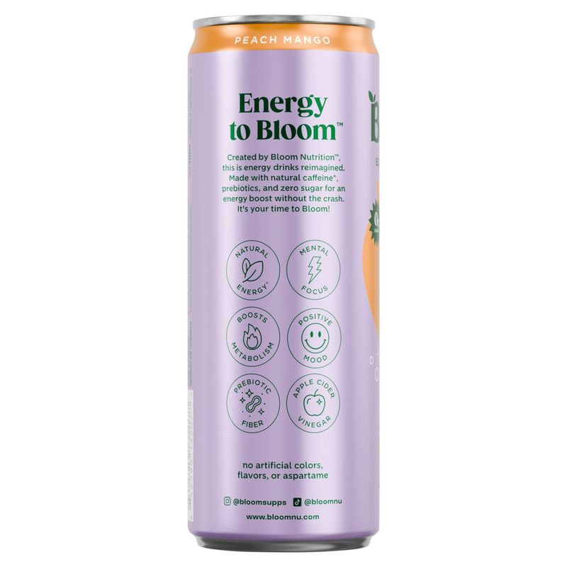 Bloom Peach Mango Sparkling Energy Drink, 12 fl oz